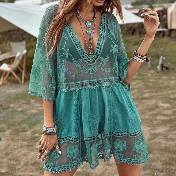 Lace Loose Resort Swimsuit Cover Up Dress