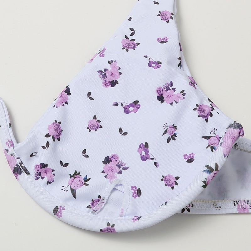 Gathered Bikini New One-piece Pink Flower Swimsuit