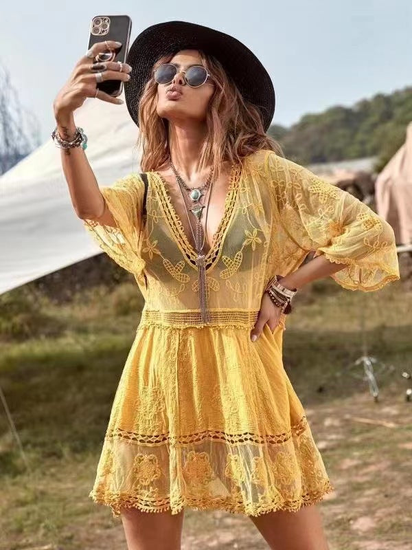 Lace Loose Resort Swimsuit Cover Up Dress