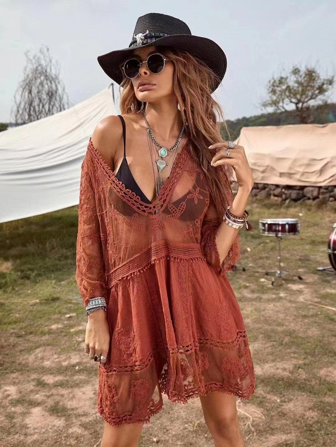 Lace Loose Resort Swimsuit Cover Up Dress