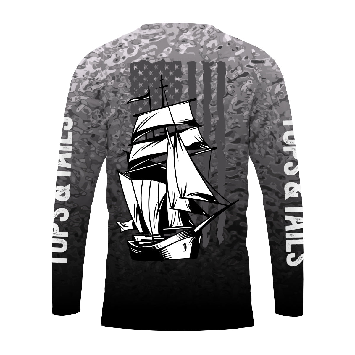 Hoodie Black Camo USA Flag Pirate Ship Long Sleeve Performance Shirt - Made in the USA