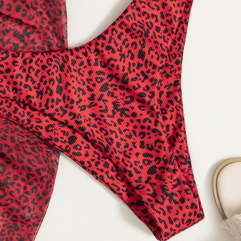 Three-piece Floral Spotted Bikini Beach Dress
