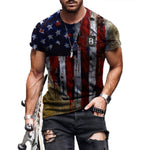 Star And Flag Print Short-sleeved Fashion T-shirt