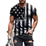 Star And Flag Print Short-sleeved Fashion T-shirt