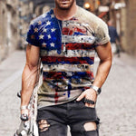 Star And Flag Print Short-sleeved Fashion T-shirt