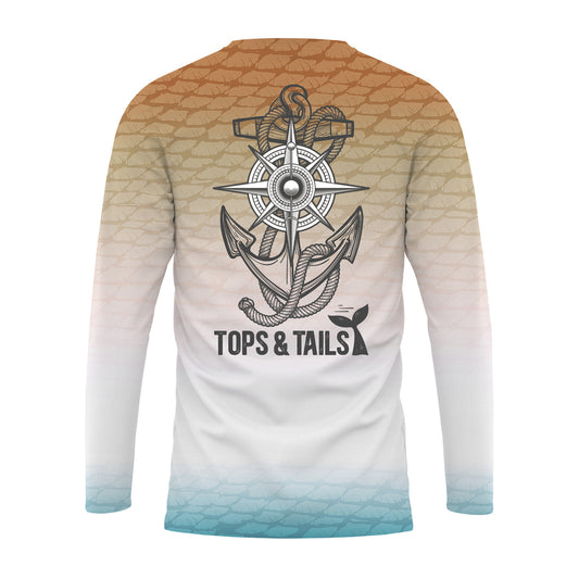 Anchor with Compass Long Sleeve UPF 50 Performance Shirt - Made in the USA