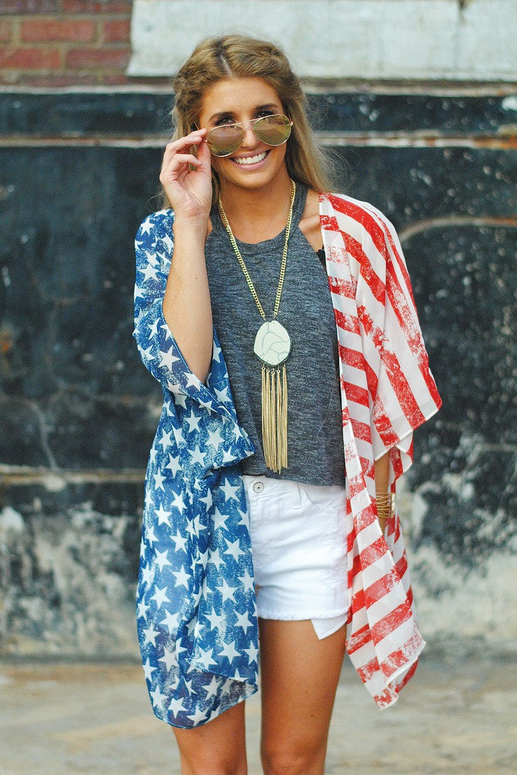 New Independence Day Flag Cardigan Loose Casual Women's Clothing