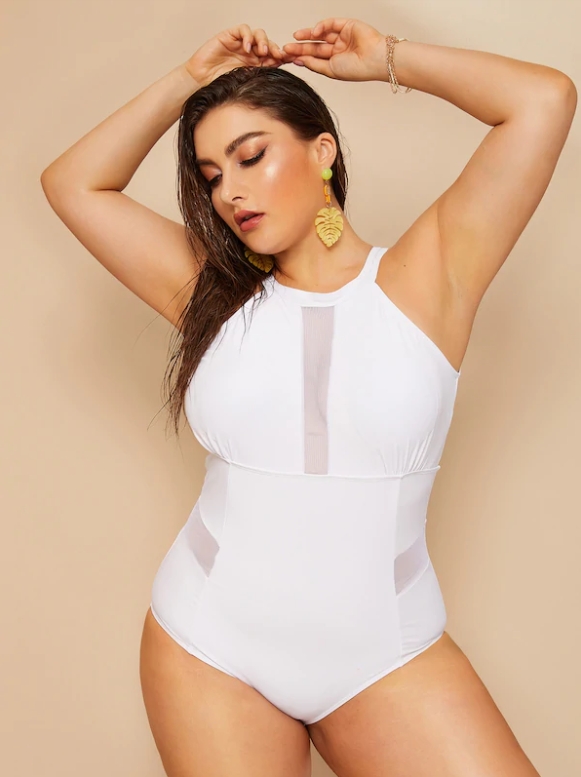 Mesh stitching plus size one-piece swimsuit