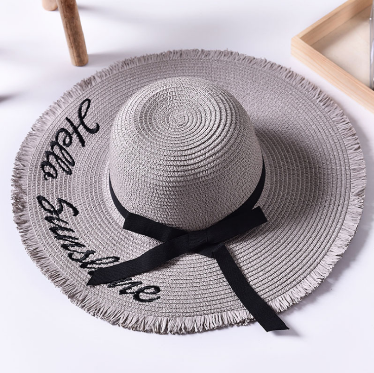 Beach beach big hat embroidered letters raw edge