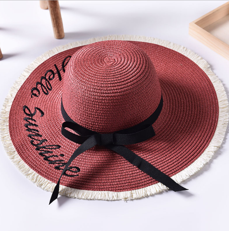 Beach beach big hat embroidered letters raw edge