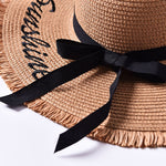 Beach beach big hat embroidered letters raw edge