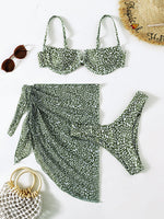 Three-piece Floral  Spotted Bikini Beach Dress