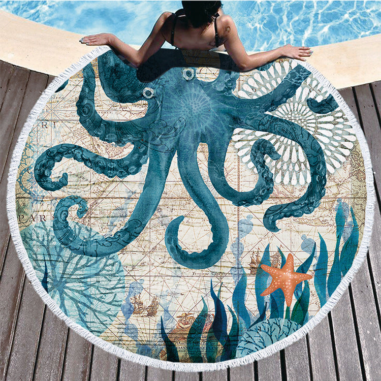 Ocean Turtle Tassel Round Beach Towel Available in Different Styles