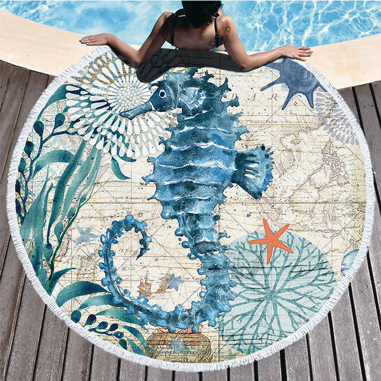 Ocean Turtle Tassel Round Beach Towel Available in Different Styles