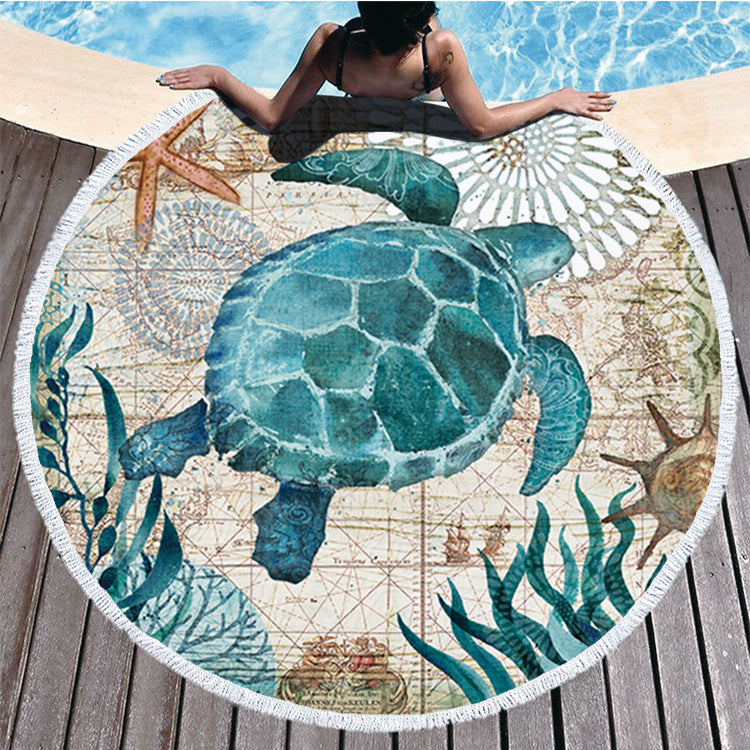 Ocean Turtle Tassel Round Beach Towel Available in Different Styles