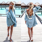 Long Sleeve Backless Beach Dress Loose Dress