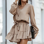 V-Neck Short Ruffle Mini Dress