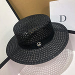 HT208 Retro Wide Brim Letter M Straw Hat Ladies Sun Hats Travel