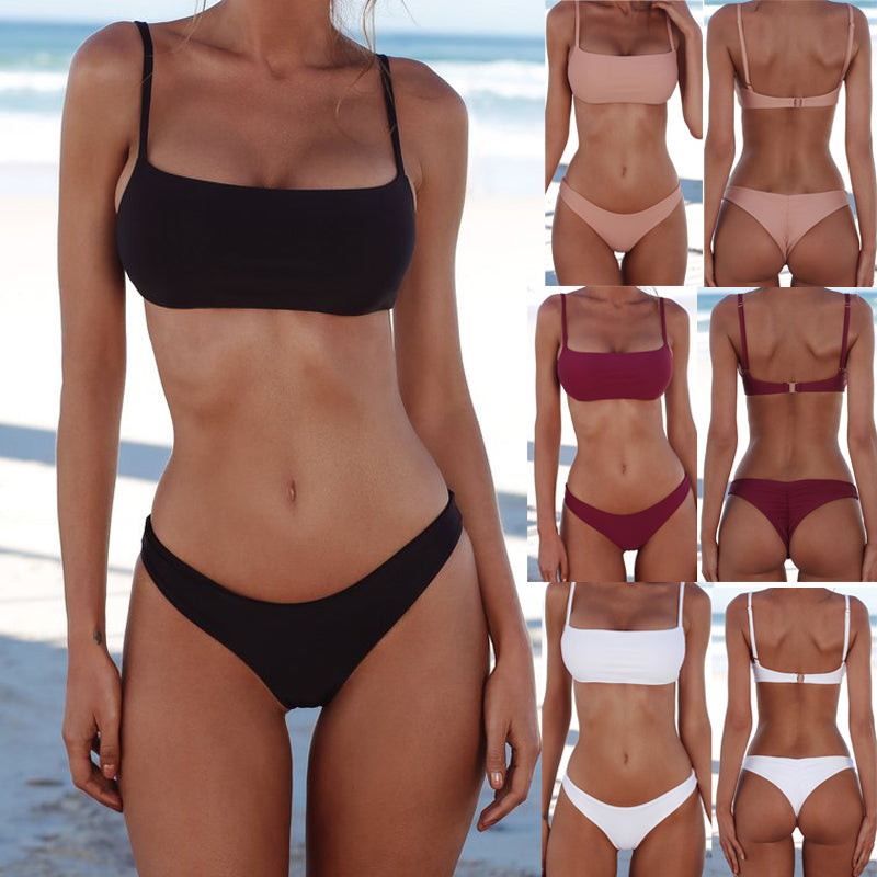 Split solid color bikini backless in different colors