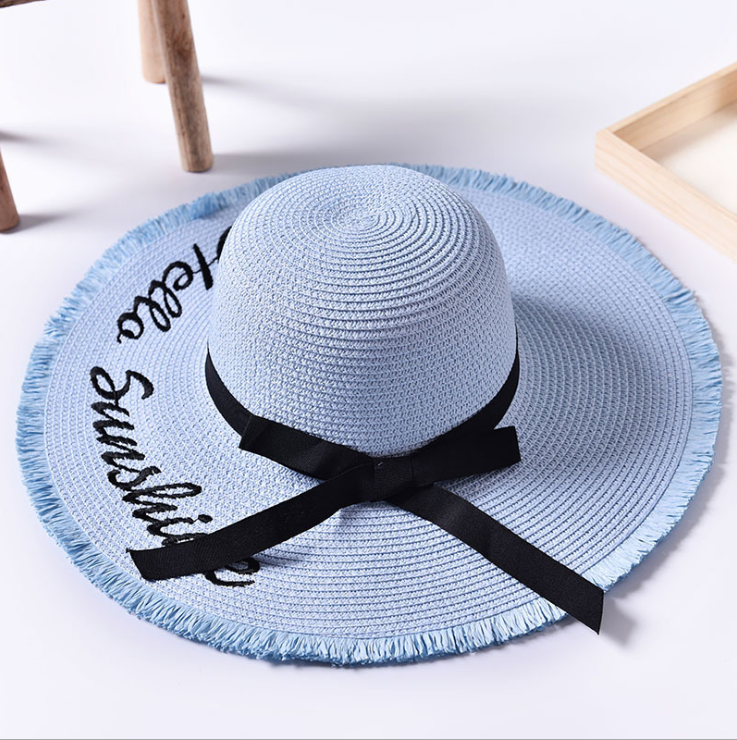 Beach beach big hat embroidered letters raw edge