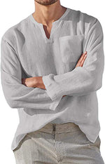 Long Sleeve V-neck Casual Beach Linen Shirts