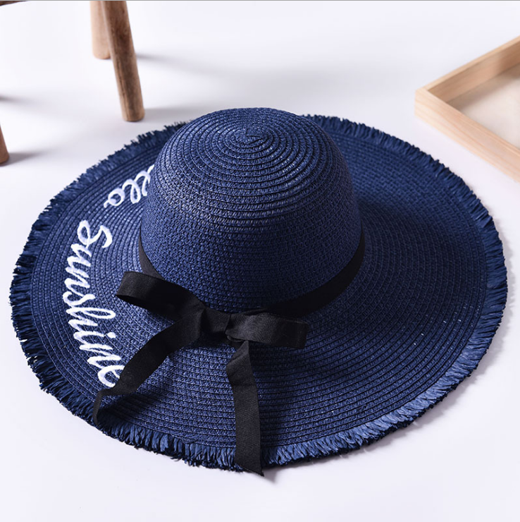 Beach beach big hat embroidered letters raw edge