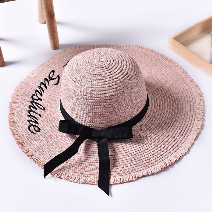 Beach beach big hat embroidered letters raw edge