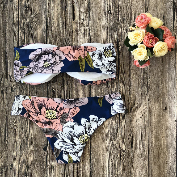 Blue Floral Bikini Swimsuit