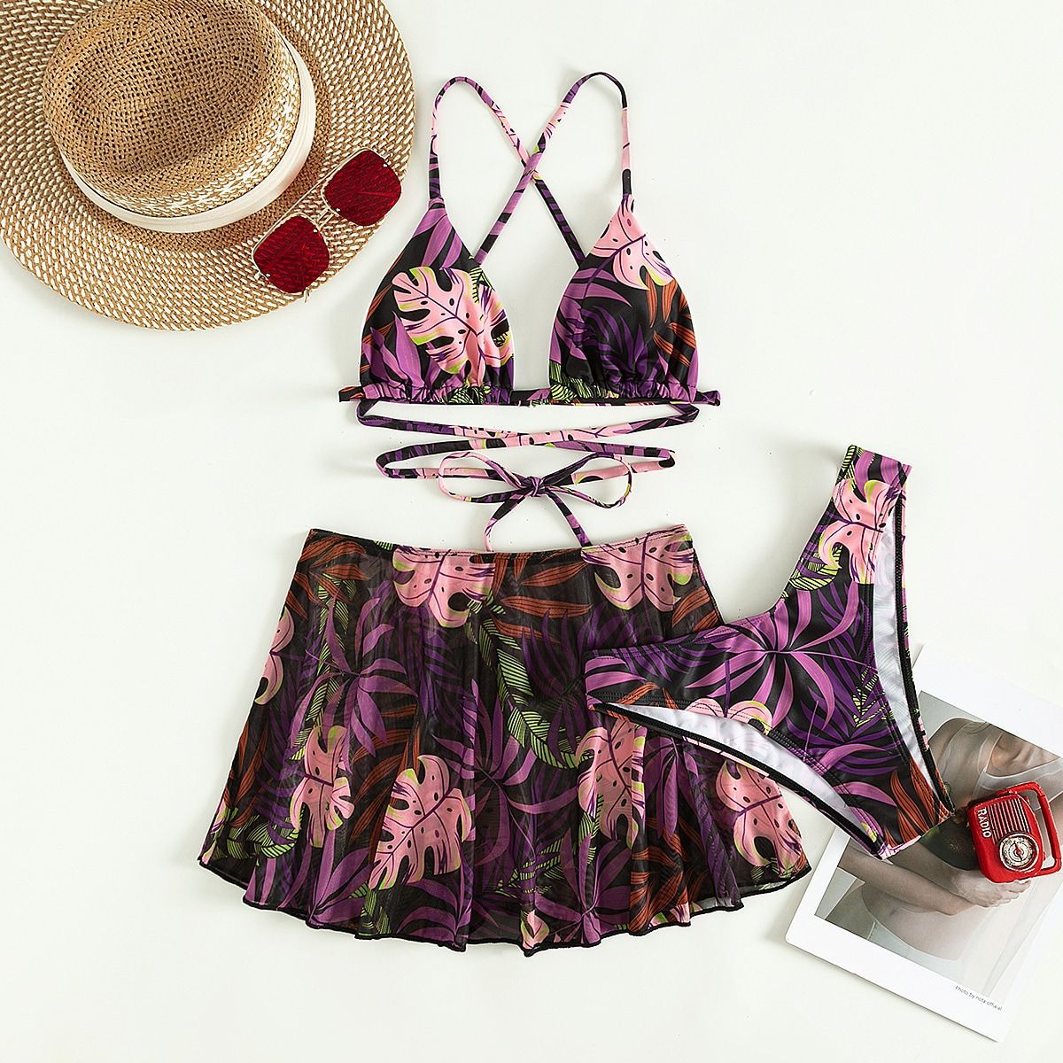 Leaf Print Bikini Women's Three-piece Two-piece Swimsuit