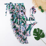 Split Mesh Three-piece Leafy Bikini