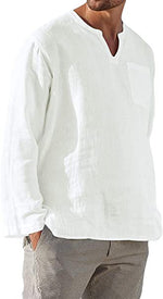 Long Sleeve V-neck Casual Beach Linen Shirts