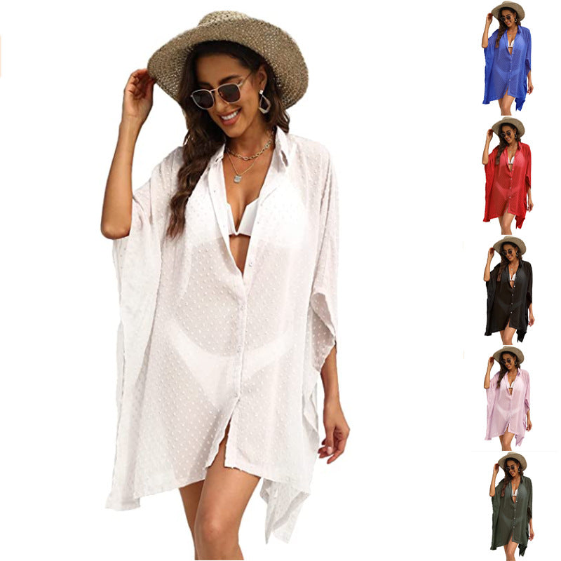 Ladies Button Chiffon Swimwear Beach Cover Up