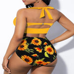 High-Waisted Plus-Size Sexy Sunflower Swimsuit