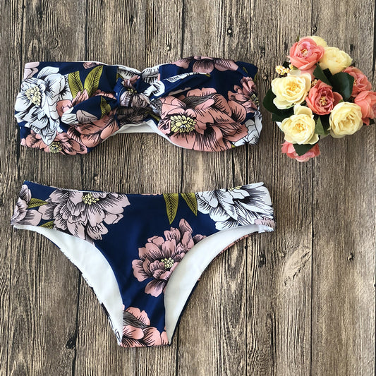 Blue Floral Bikini Swimsuit