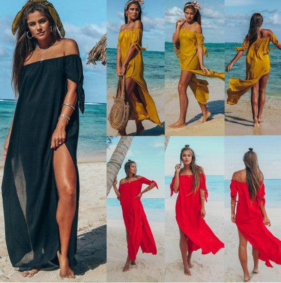 Side Slit   Beach Dress With Collar