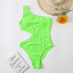 One Piece Bikini Solid Color One Shoulder Swimsuit