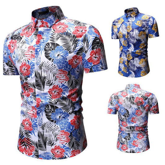 Summer Beach Short-sleeved Floral Shirt