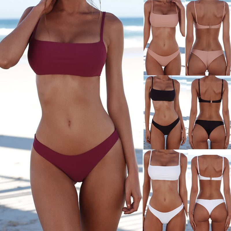 Split solid color bikini backless in different colors