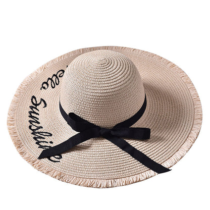 Beach beach big hat embroidered letters raw edge