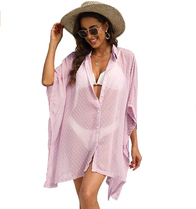 Ladies Button Chiffon Swimwear Beach Cover Up