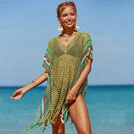 Hollow Knit Fringe Rainbow Hook Cover-Up Dress