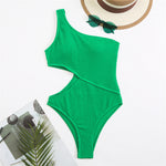 One Piece Bikini Solid Color One Shoulder Swimsuit