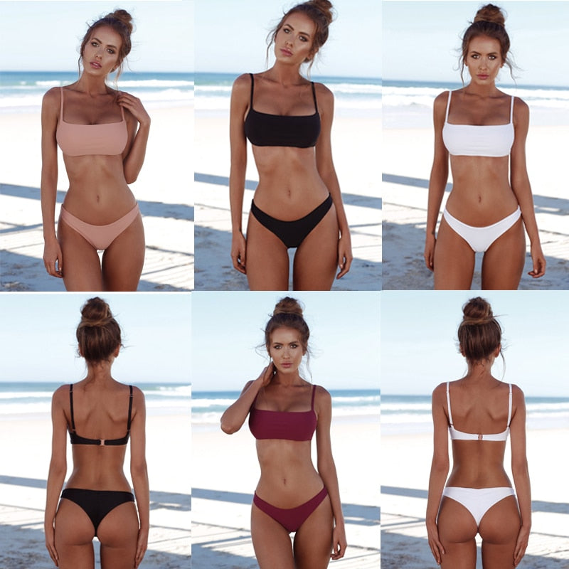 Split solid color bikini backless in different colors