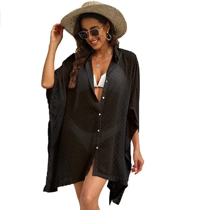 Ladies Button Chiffon Swimwear Beach Cover Up