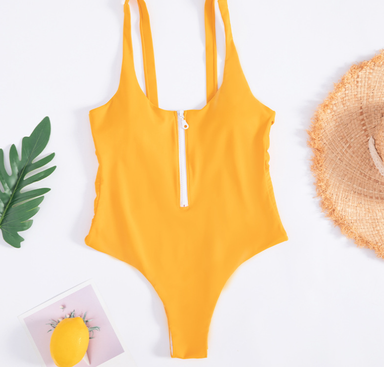 Bikini Zip Stripe One Piece Swimsuit