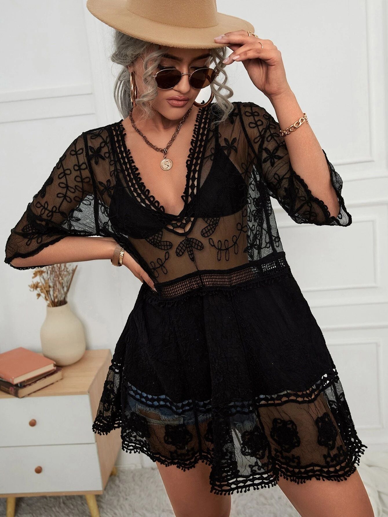 Lace Loose Resort  Swimsuit Cover Up Dress