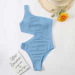 One Piece Bikini Solid Color One Shoulder Swimsuit