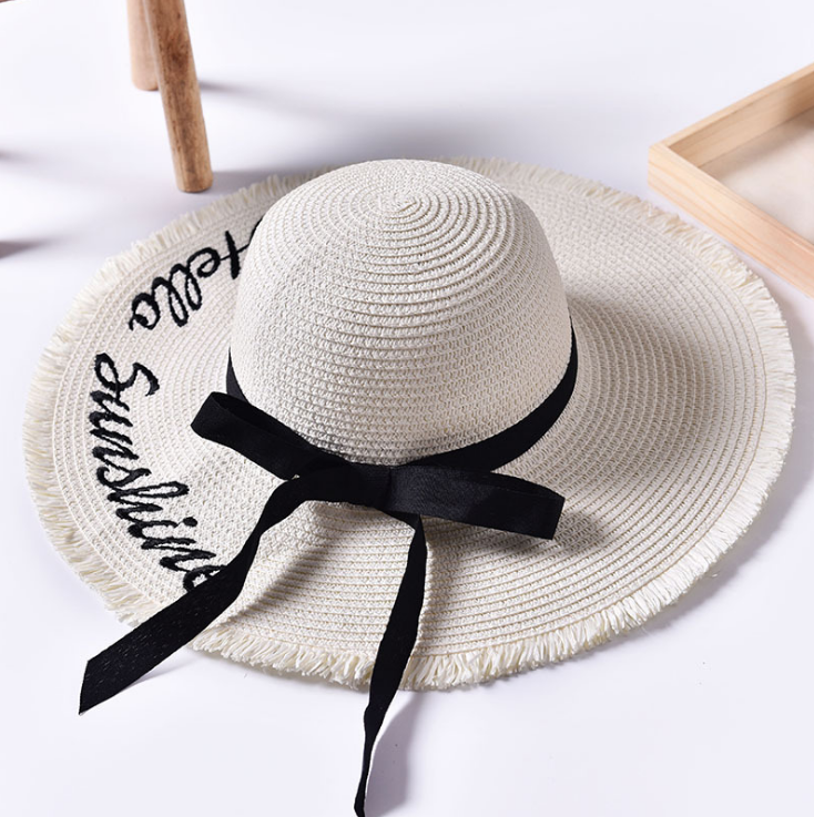 Beach beach big hat embroidered letters raw edge