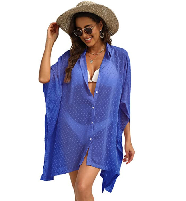 Ladies Button Chiffon Swimwear Beach Cover Up