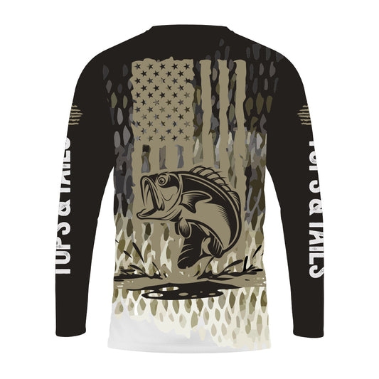 Hoodie Black Bass Scales American Flag Long Sleeve  Performance Shirt - Made in the USA